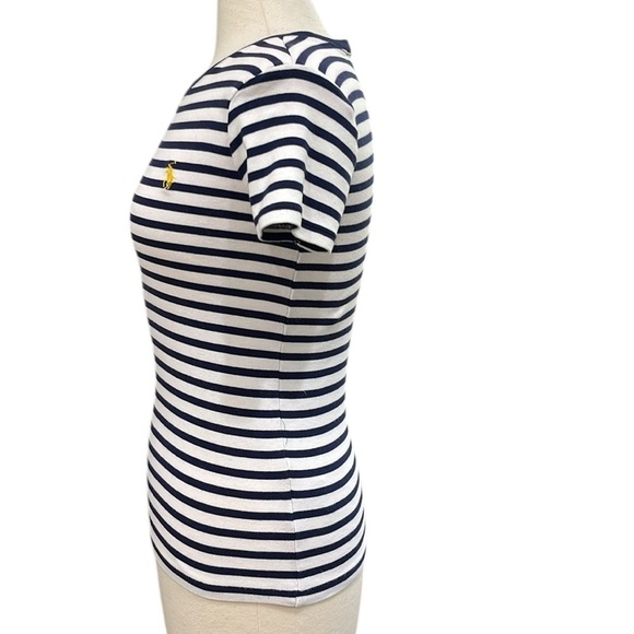 Ralph Lauren Sport Navy White Stripe Short Sleeve Top SZ M - Picture 3 of 6